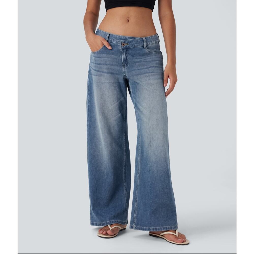 HALARA Women's Light Wash Wide Leg Skinny Jeans - Blue